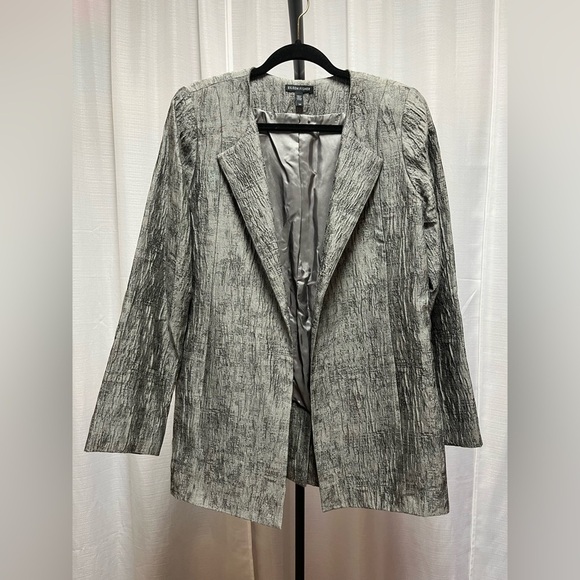 Eileen Fisher Rye Mirage Crinkle Jacquard Cotton Silk Long Jacket | size Small - Picture 1 of 8